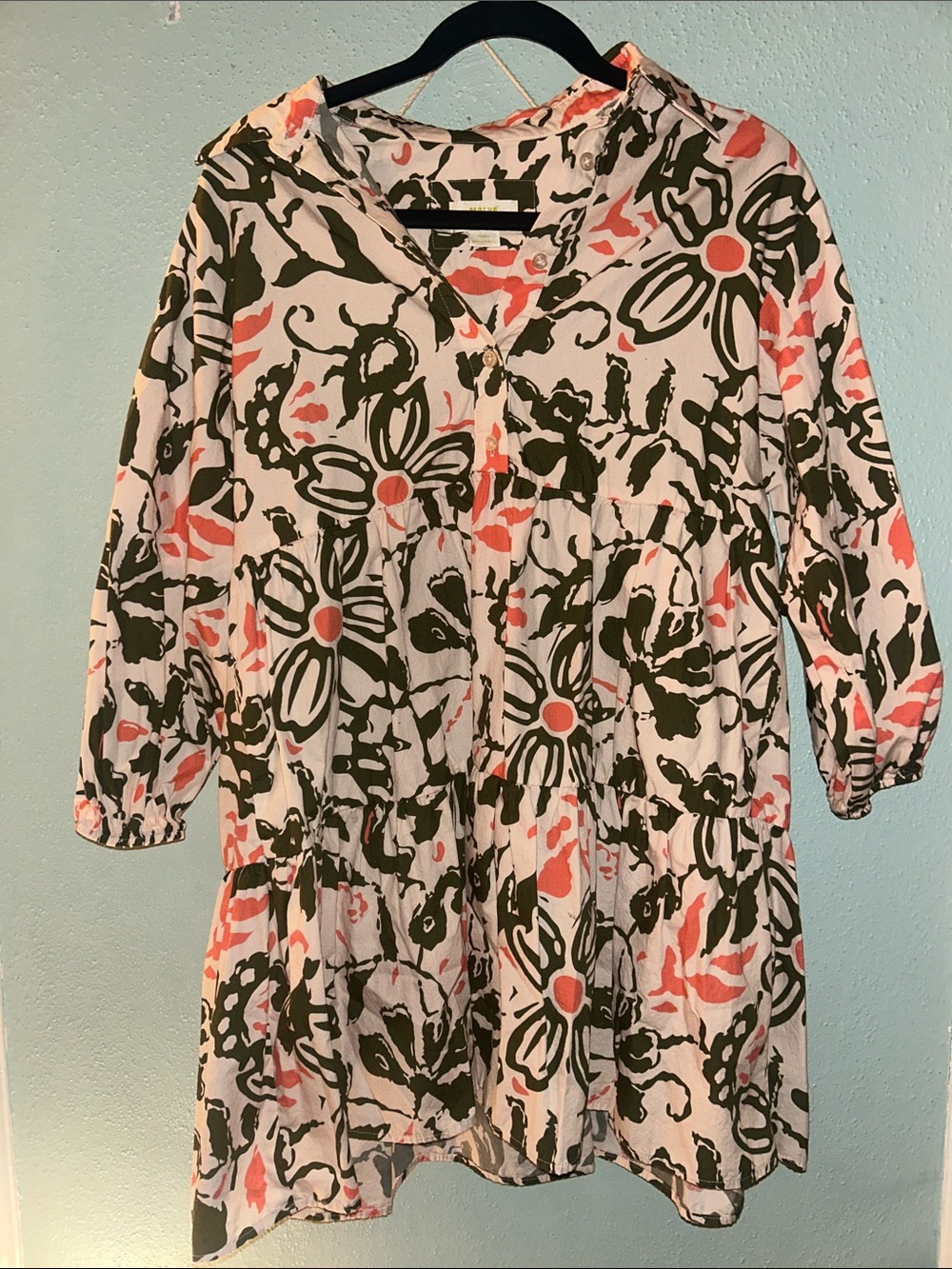 Anthropologie Maeve Floral Button-Front Shirt in Cream, Olive & Coral